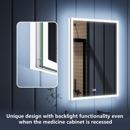 Illusion 24" x 32" LED Lighted Medicine Cabinet with Magnifiers Front and Back Light,Hinge on the Right