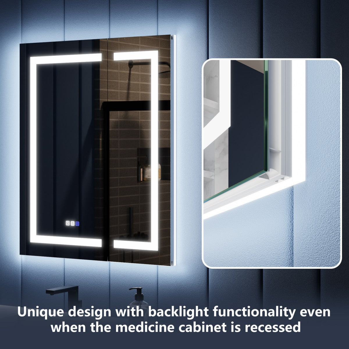 Illusion-B 30" x 36" LED Lighted Inset Mirrored Medicine Cabinet with Magnifiers Front and Back Light