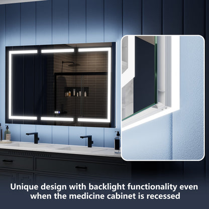 Illusion-B 60" x 36" LED Lighted Inset Mirrored Medicine Cabinet with Magnifiers Front and Back Light