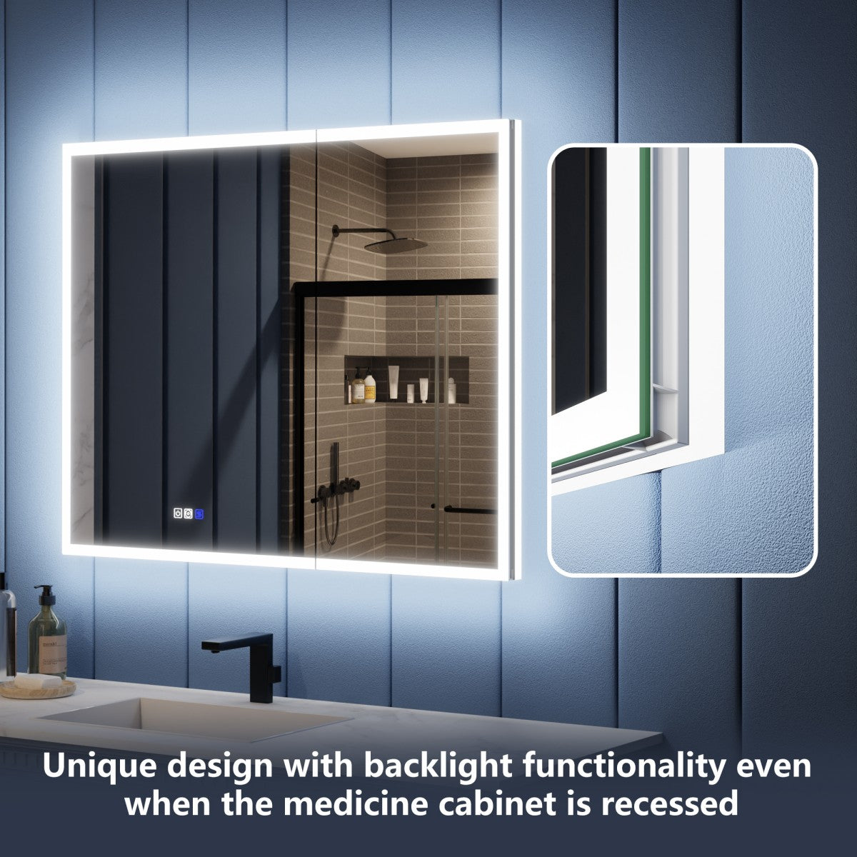 Illusion 40" x 32" LED Medicine Cabinet with Lights, Magnifiers Front and Back Light
