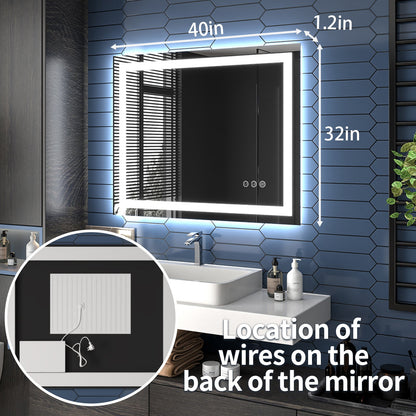 Apex-T 40" W x 32" H Lighted Bathroom Large Light Led Mirror,Anti Fog,Dimmable,Three Lighting Modes
