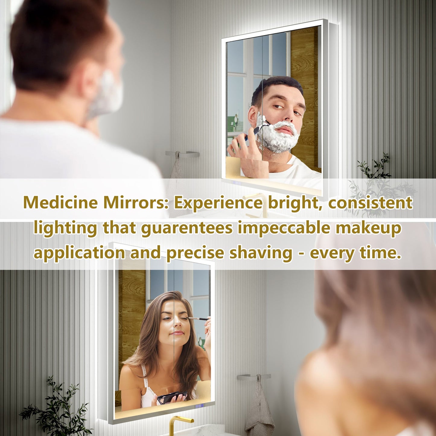 Ample 30" W x 36" H LED Lighted Chrome Medicine Cabinet with Mirror and Shelves for Bathroom Recessed or Surface Mount - ExBriteUSA