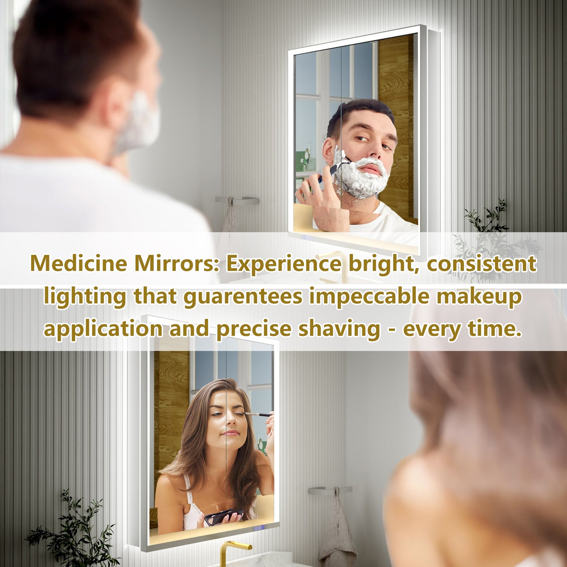 Ample 30" W x 36" H LED Lighted Chrome Medicine Cabinet with Mirror and Shelves for Bathroom Recessed or Surface Mount - ExBriteUSA