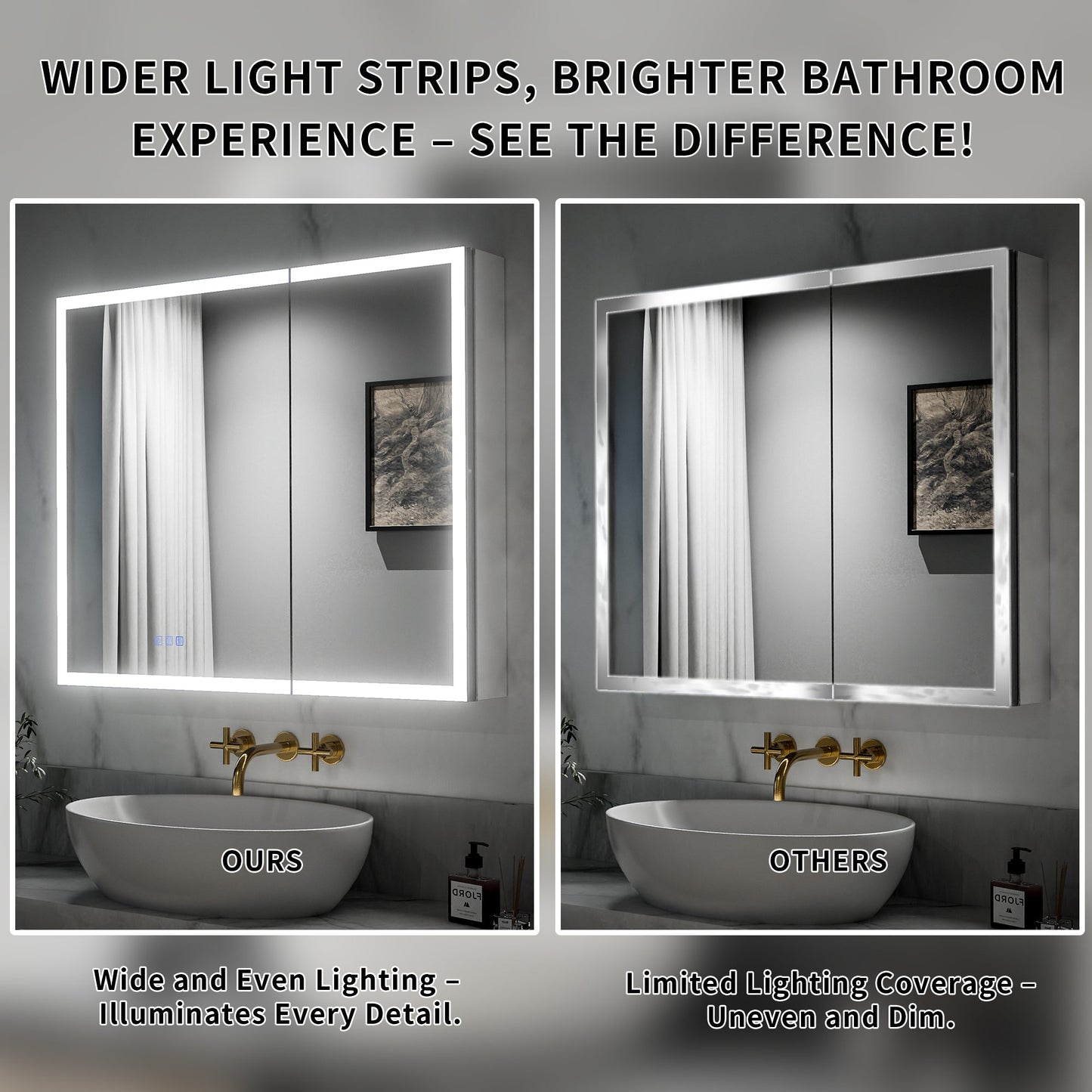 ExBrite 24"W x 30"H LED Medicine Cabinet with Anti-Fog, Stepless Color Temperature and Dimming, Adjustable Shelves, Aluminum Frame, Recessed or Surface Mount, Hinge on Left - ExBriteUSA