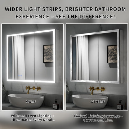 ExBrite 24"W x 30"H LED Medicine Cabinet with Anti-Fog, Stepless Color Temperature and Dimming, Adjustable Shelves, Aluminum Frame, Recessed or Surface Mount, Hinge on Left - ExBriteUSA