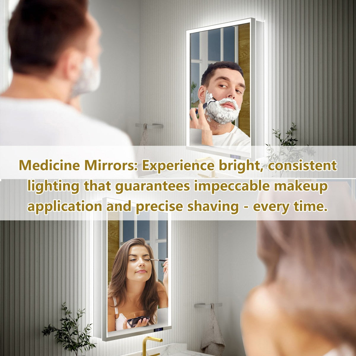 Ample 24" W x 36" H Recessed Medicine Cabinet with Mirror and Lights - Chrome Finish & Shelves for Bathroom