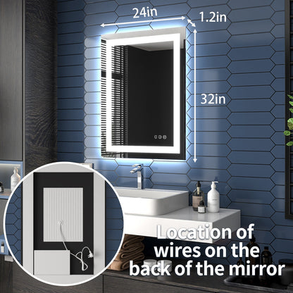 Apex-T 24" W x 32" H Lighted Bathroom Large Light Led Mirror,Anti Fog,Dimmable,Three Lighting Modes