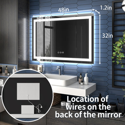 Apex-T 48" W x 32" H Lighted Bathroom Large Light Led Mirror,Anti Fog,Dimmable,Three Lighting Modes