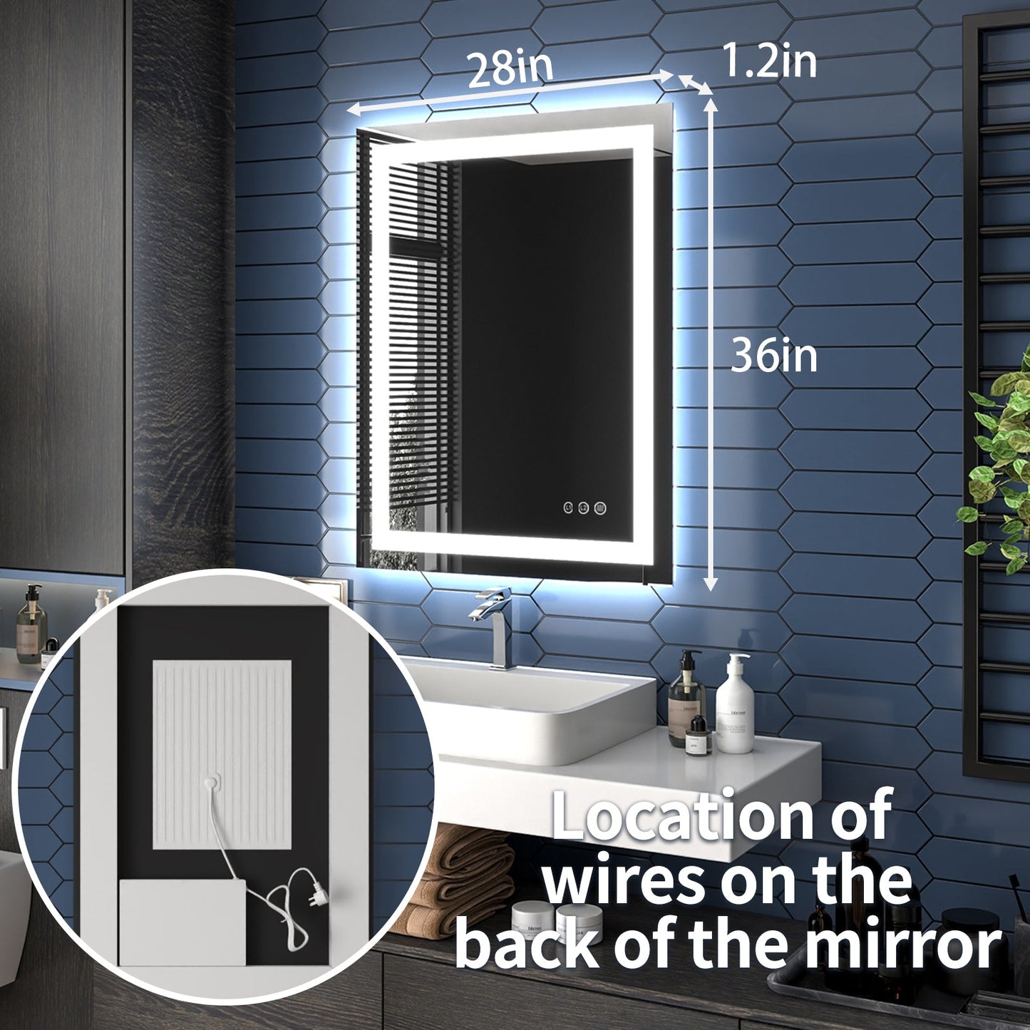 Apex-T 28" W x 36" H Lighted Bathroom Large Light Led Mirror,Anti Fog,Dimmable,Three Lighting Modes