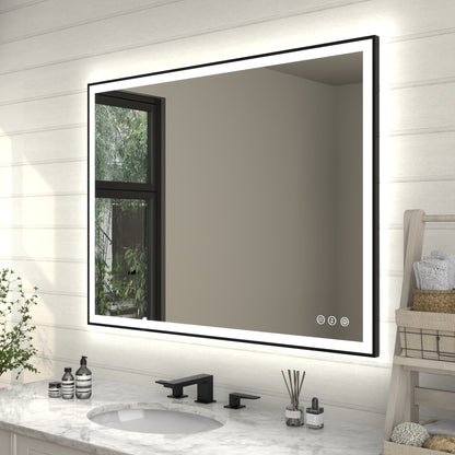 Apex-Noir 48"x36" Framed LED Lighted Bathroom Mirror