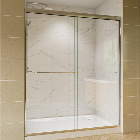Glide Framed Shower Door 56-60 in. W x 70 in. H Bypass Sliding Shower Enclosure,Brushed Nickel,Double Sliding Glass Bathroom Doors