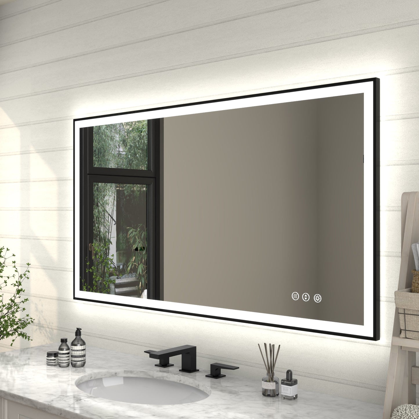 Apex-Noir 55"x30" Framed LED Lighted Bathroom Mirror