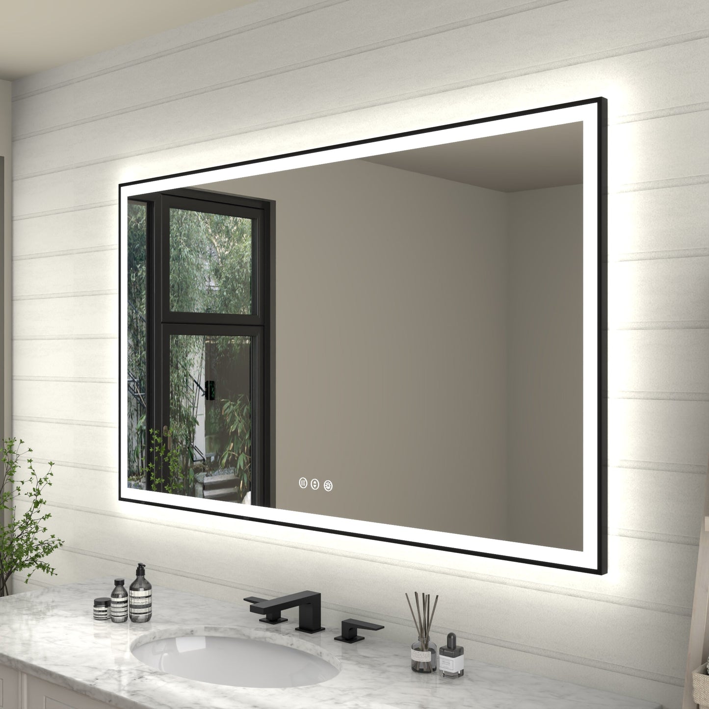 Apex-Noir 60"x36" Framed LED Lighted Bathroom Mirror