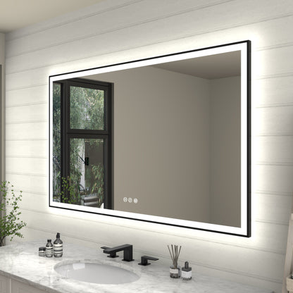 Apex-Noir 60"x36" Framed LED Lighted Bathroom Mirror