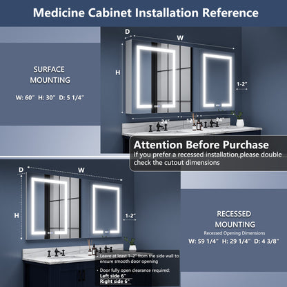 Boost-M1 60" W x 30" H Combination Medicine Cabinet with Mirror led Lighted Medicine Cabinet