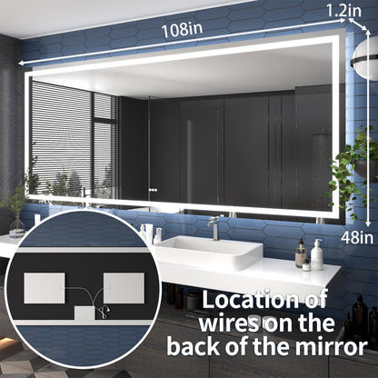 Apex-T 108" W x 48" H Lighted Bathroom Large Light Led Mirror,Anti Fog,Dimmable,Three Lighting Modes