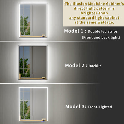 Ample 30" W x 36" H LED Lighted Chrome Medicine Cabinet with Mirror and Shelves for Bathroom Recessed or Surface Mount - ExBriteUSA