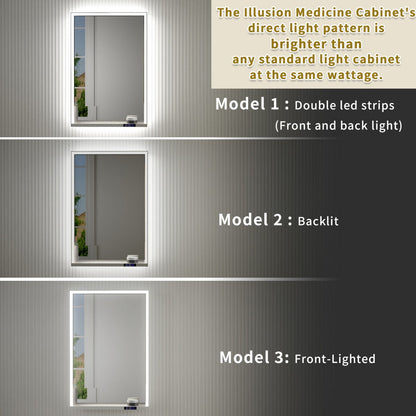 Ample 24" W x 36" H Recessed Medicine Cabinet with Mirror and Lights - Chrome Finish & Shelves for Bathroom