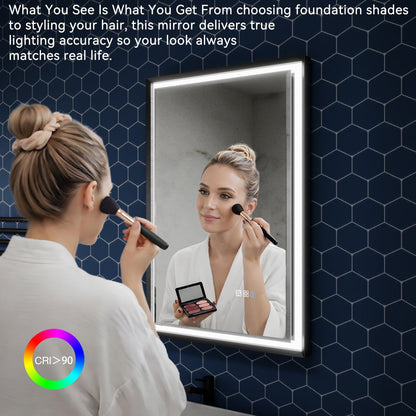 Verloar 22" W x 34" H Framed Lighted Bathroom Mirror,Dimmable,Anti Fog,Front-Lit Illumination,Matte Black