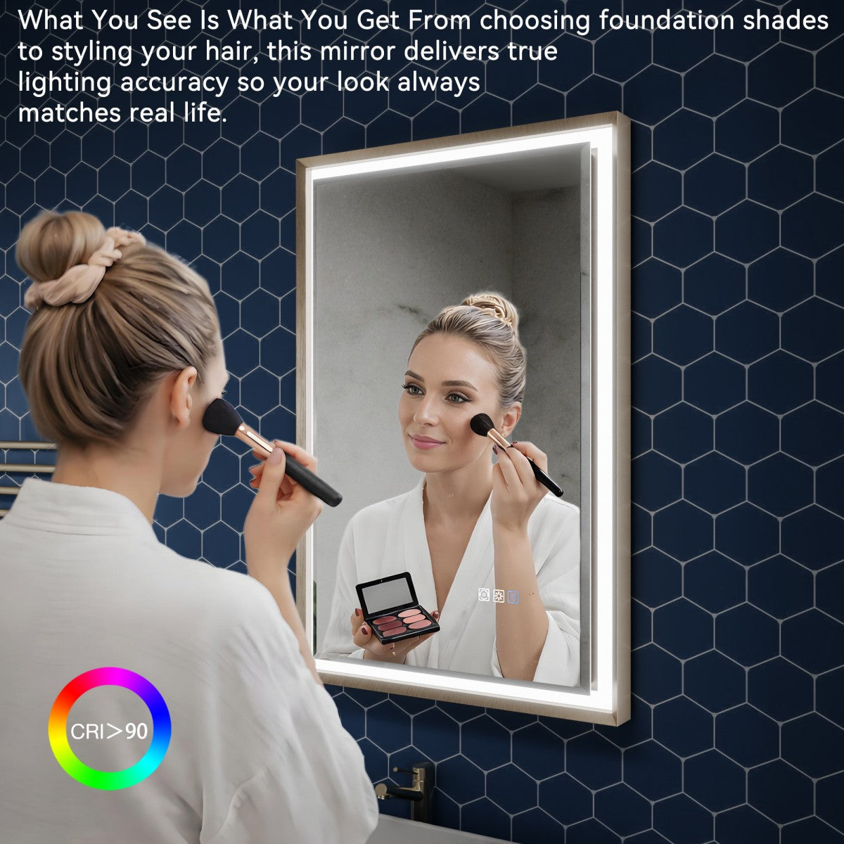 Verloar 22" W x 34" H Framed Lighted Bathroom Mirror,Dimmable,Anti Fog,Front-Lit Illumination,Brushed Nickel