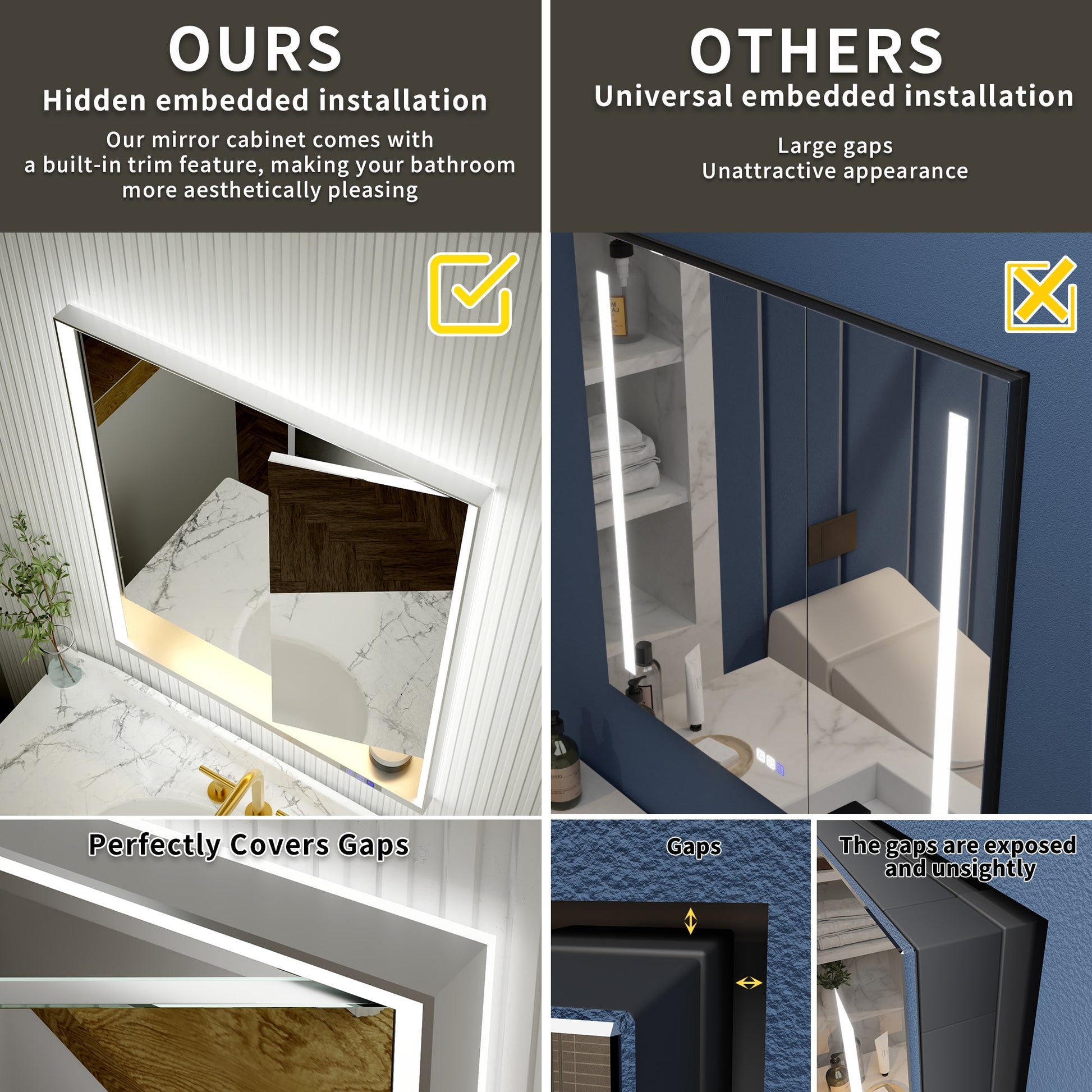 Ample 30" W x 36" H LED Lighted Chrome Medicine Cabinet with Mirror and Shelves for Bathroom Recessed or Surface Mount - ExBriteUSA