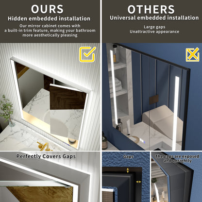 Ample 30" W x 36" H LED Lighted Chrome Medicine Cabinet with Mirror and Shelves for Bathroom Recessed or Surface Mount - ExBriteUSA