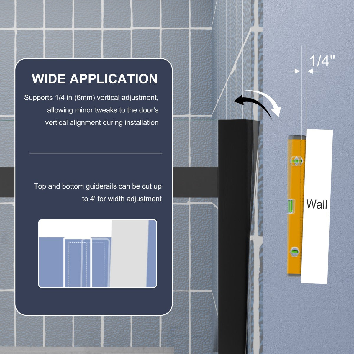 Zephyr 56-60" Semi-Frameless Single Sliding Tub Door,Matte Black,Bypass Bathtub Shower Tempered Glass Door with Explosion-Proof Film