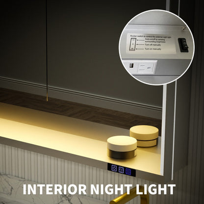 Ample 24" W x 36" H Recessed Medicine Cabinet with Mirror and Lights - Chrome Finish & Shelves for Bathroom