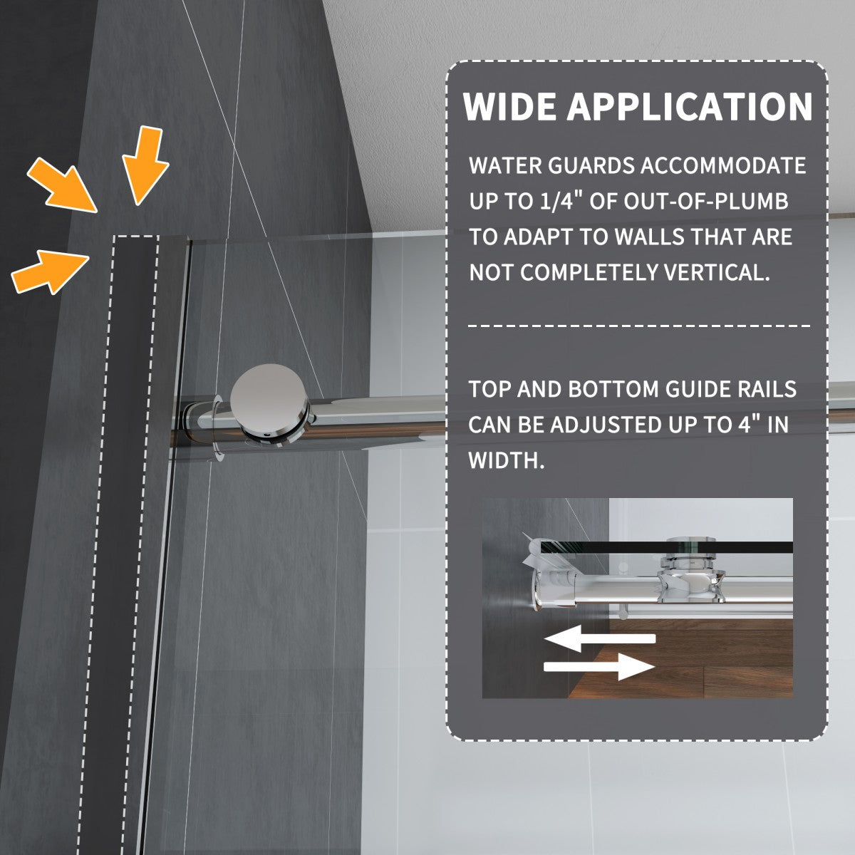 Anchor-H Allsumhome 56"-60"W x 76"H Frameless Sliding Shower Door,10mm Tempered Glass Shower Enclosure,Double Side Easy Clean Coat,Chrome,Buffer
