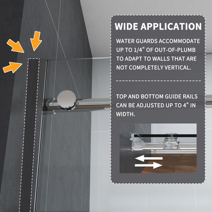 Anchor-H Allsumhome 56"-60"W x 76"H Frameless Sliding Shower Door,10mm Tempered Glass Shower Enclosure,Double Side Easy Clean Coat,Chrome,Buffer