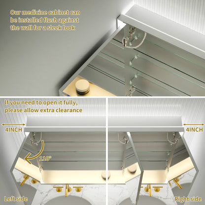 Ample 48" W x 36" H LED Lighted Chrome Medicine Cabinet with Mirror and Shelves for Bathroom Recessed or Surface Mount - ExBriteUSA