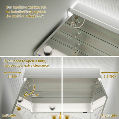 Ample 36" W x 36" H Wall Mounted Bathroom Medicine Cabinets with LED Light, Mirror, and Shelves for Recessed or Surface Mount