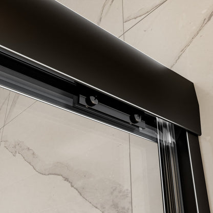 Glide 56-60"W x 70"H Black Frame Clear Tempered Sliding Glass Shower Doors for Bathroom