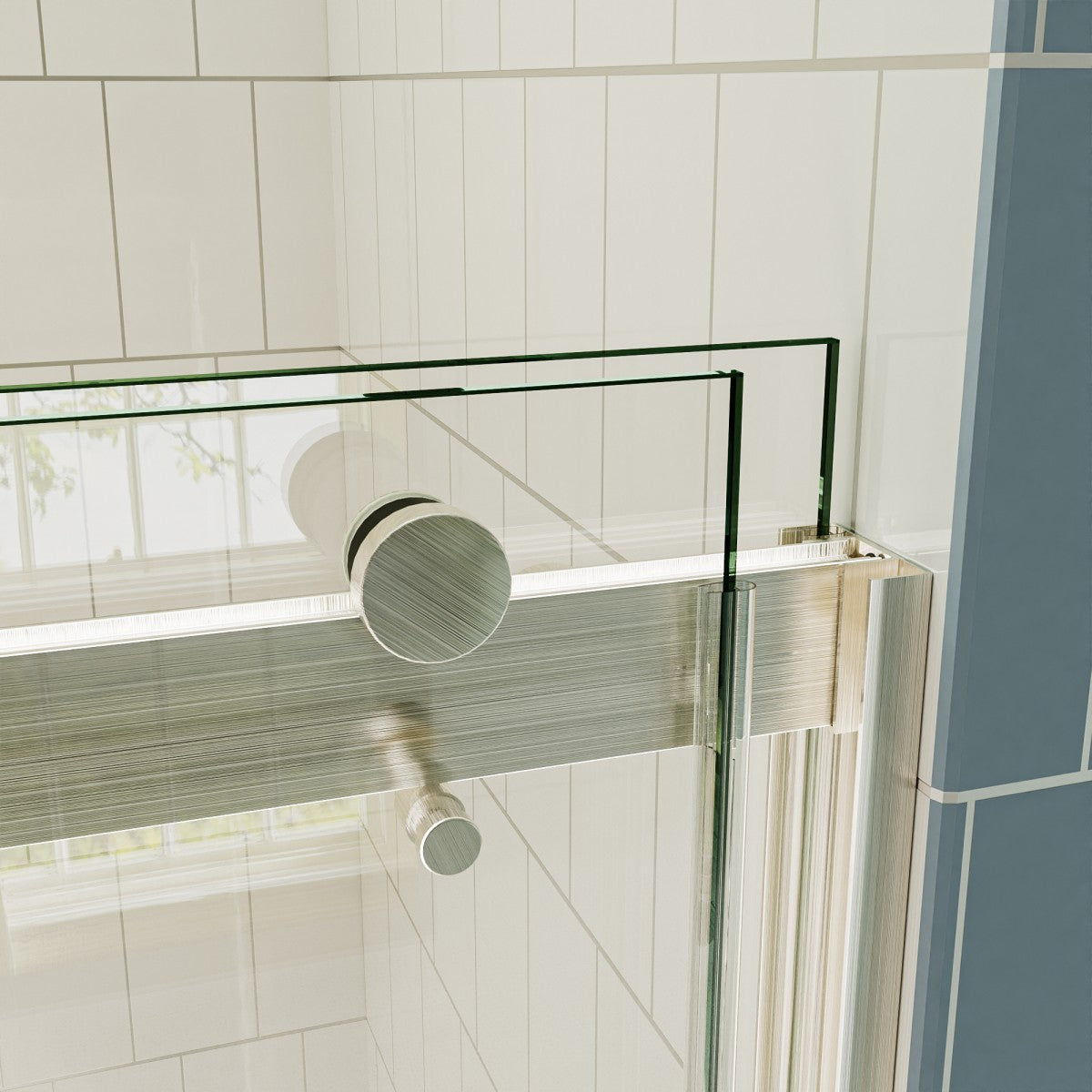 ExRoll 44-48" x 74" Frameless Shower Sliding Glass,Brushed Nickel,Water Repellent Glass Shower Door,Explosion-proof,Easy-to-clean coating