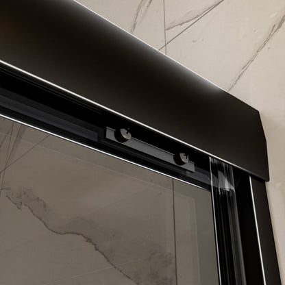 Glide-GR Framed Shower Door 44-48 in. W x 70 in. H Bypass Sliding Shower Enclosure,Matte Black,Double Sliding Smoke Gray Glass