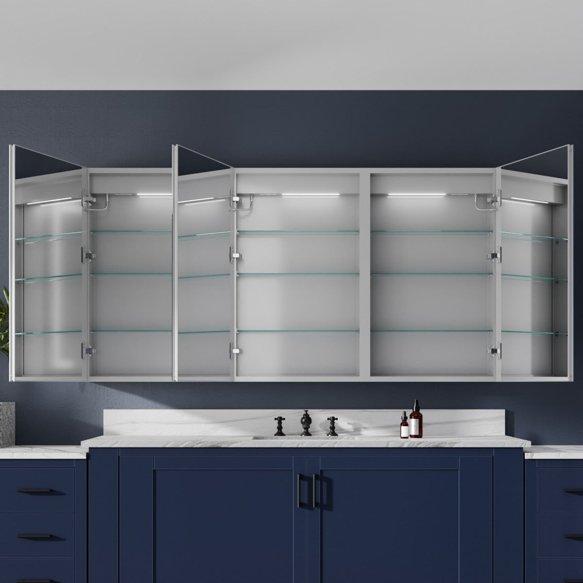 Medicine Cabinet Mirror LED - 64"W x 32"H Medicine Cabinet with Mirror, Recessed or Surface Mounted|ExBrite Boost-M1