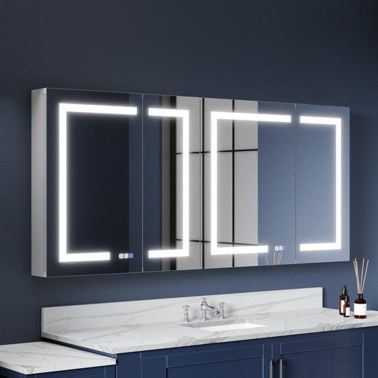 LED Medicine Cabinet with Outlet - 66"W x 30"H Medicine Cabinet with Mirror, Recessed or Surface Mounted|ExBrite Boost-M1