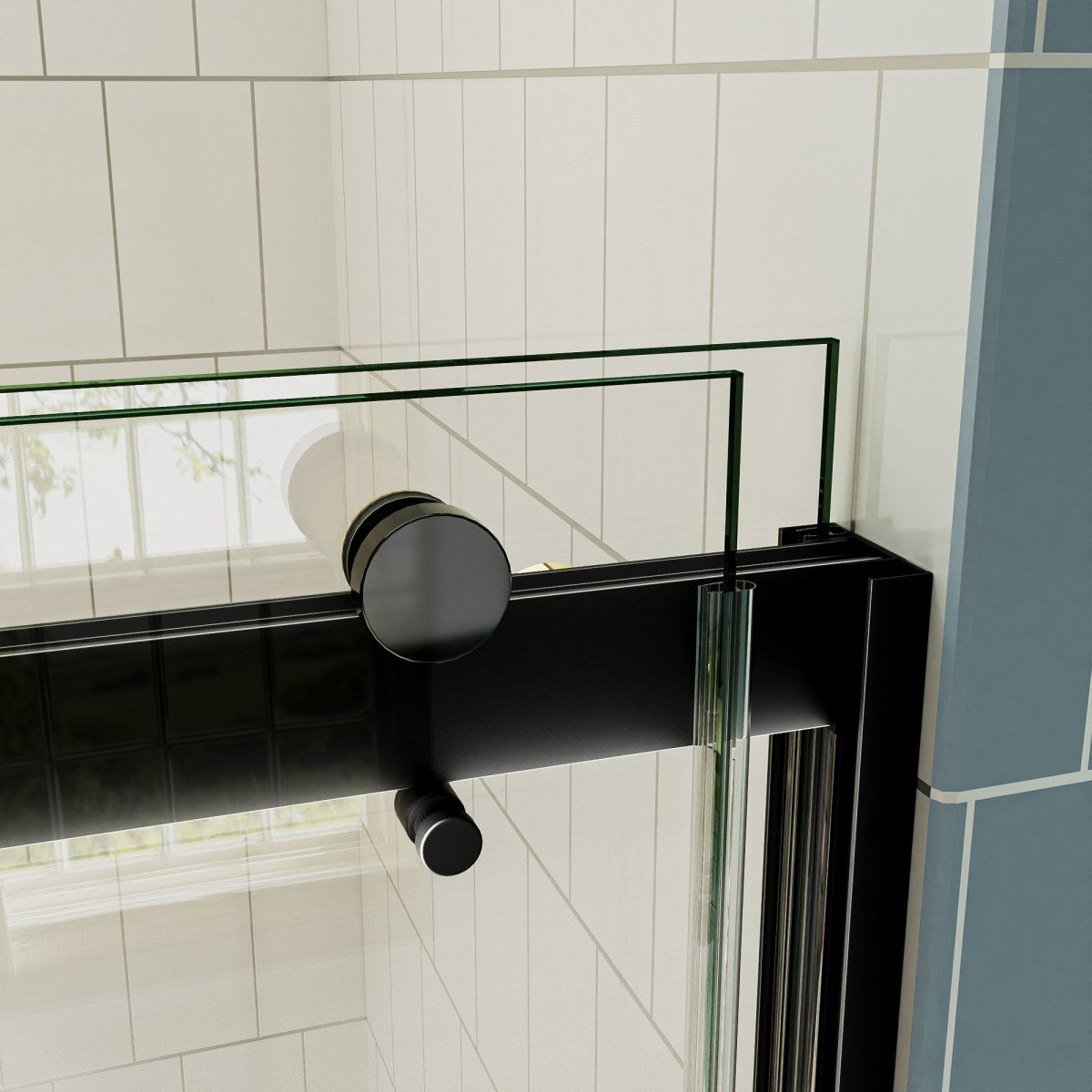 ExRoll 44-48" x 74" Frameless Shower Sliding Glass,Matte Black,Water Repellent Glass Shower Door,Explosion-proof,Easy-to-clean coating