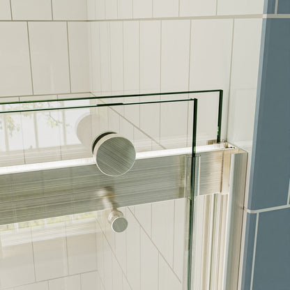 ExRoll Semi-Frameless Shower Sliding Glass 50-54 in. W x 74 in. H Bypass Sliding Shower Enclosure,Brushed Nickel,Explosion-proof,Easy-to-clean coating