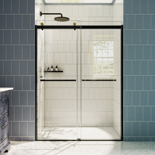 ExRoll 56"-60" Width x 74" Height Shower Sliding Glass,Clear Tempered Glass,Matte Black,Smooth Door Closing,Explosion-proof,Easy-to-clean coating