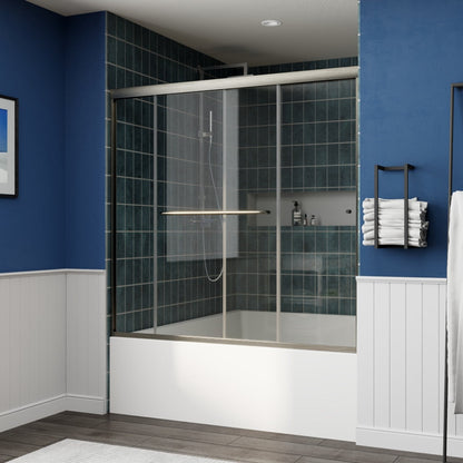 Glide-B Allsumhome 56-60" Framed Double Sliding Tub Door,Bypass Bathtub Shower Tempered Glass Door,Explosion-Proof Film,Brush Nickel