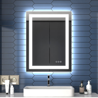 Apex-T 24" W x 32" H Lighted Bathroom Large Light Led Mirror,Anti Fog,Dimmable,Three Lighting Modes