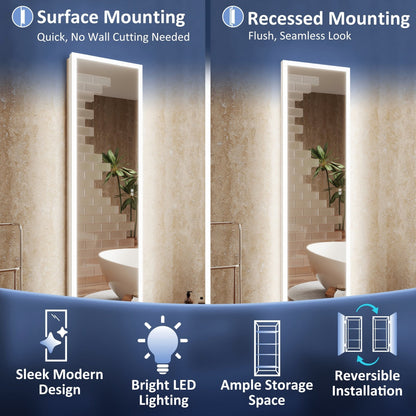 Allsum 16-1/8" x 70-1/8" Full Length Lighted Frameless Single Door Medicine Cabinet