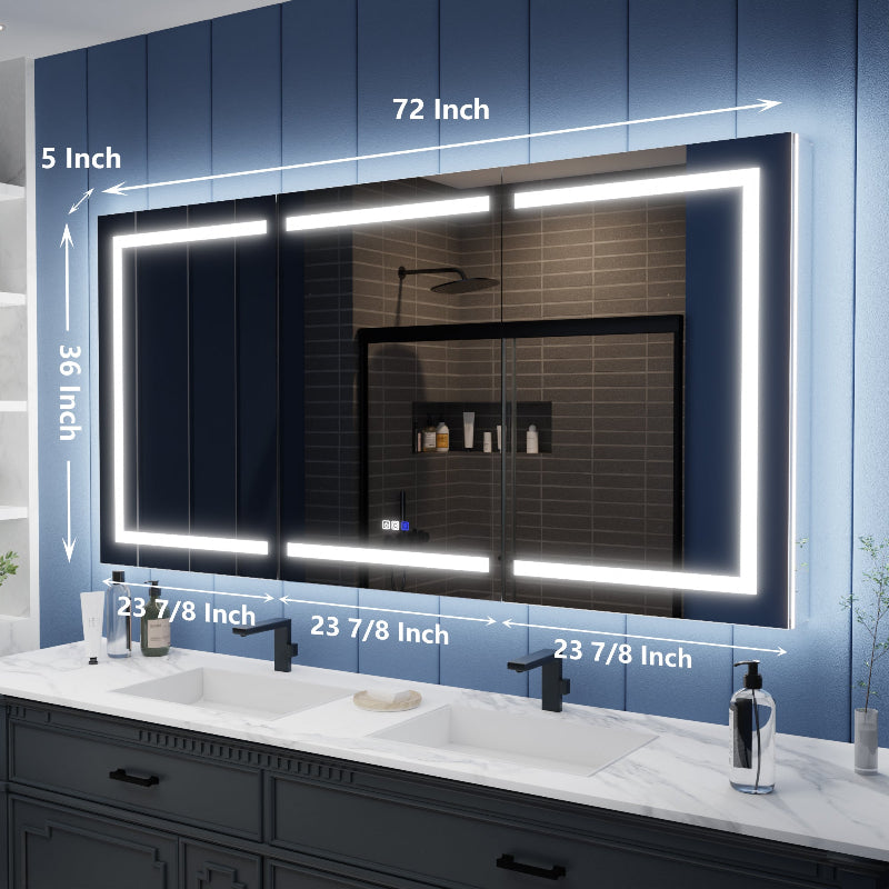 Illusion-B 72" x 36" LED Lighted Recessed Bathroom Medicine Cabinet with Magnifiers Front and Back Light
