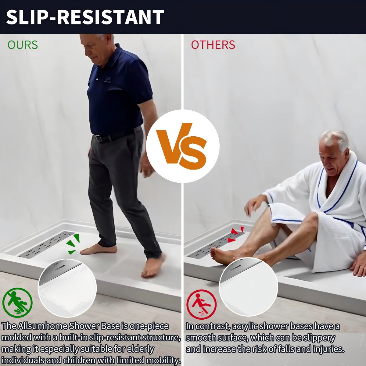 Pequod-M Shower Base, 48"x 32", Shower Pan,White with Brushed Nickel Cover,Middle - ExBriteUSA