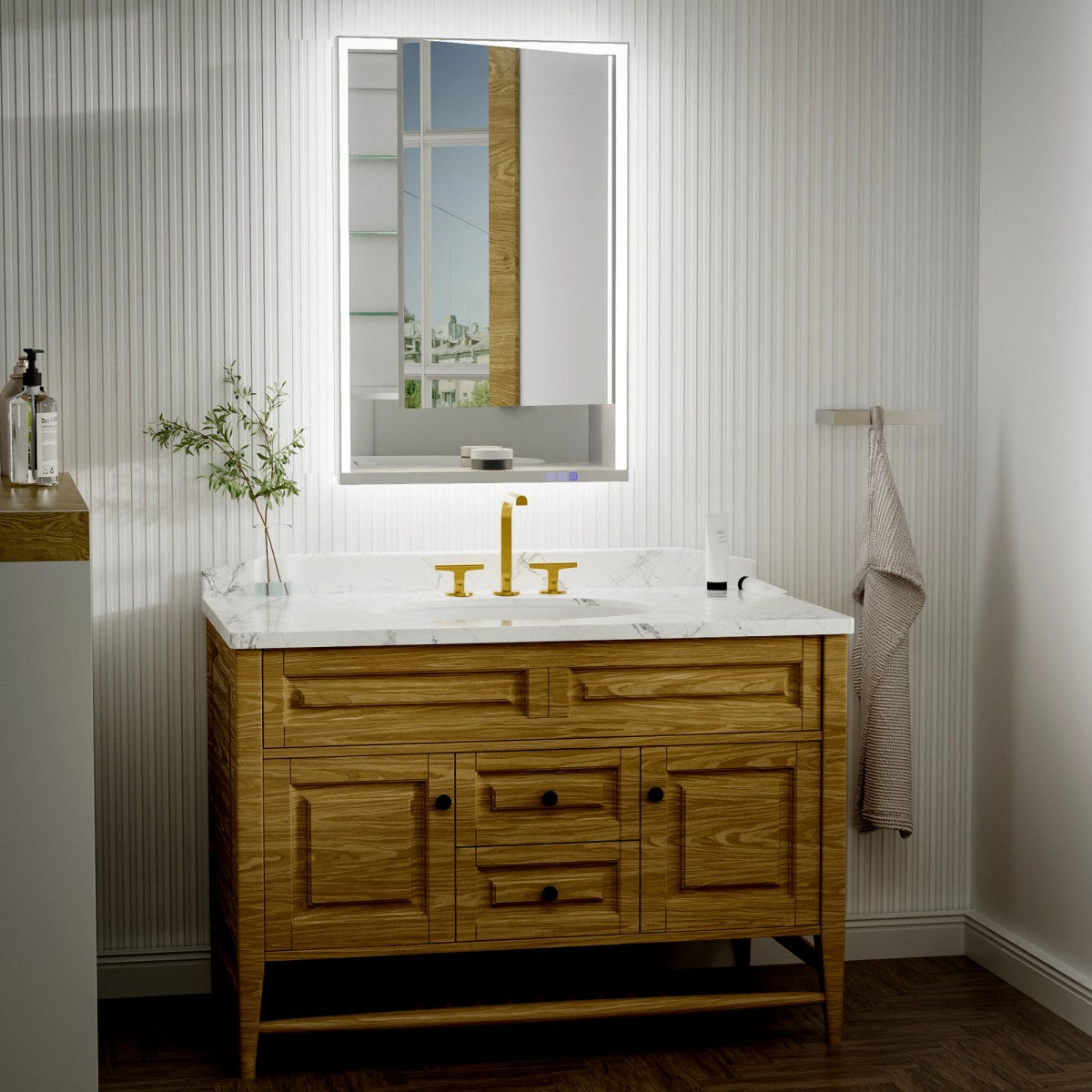 Ample 24" W x 36" H LED Lighted Chrome Bathroom Medicine Cabinet with Mirror and Shelves, Right Hinge for Recessed or Surface Mount
