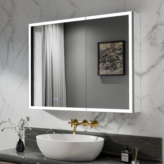 ExBrite 40"W x 30"H LED Medicine Cabinet with Anti-Fog, Stepless Color Temperature and Dimming, Adjustable Shelves, Aluminum Frame, Recessed or Surface Mount - ExBriteUSA