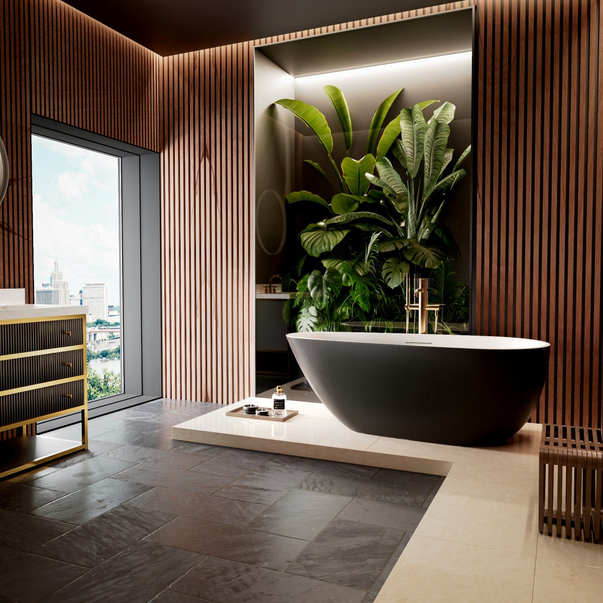 Allsumhome RockE 59" Oval Solid Surface Stone Freestanding Bathtub,Stone Touch,Black,Scratch-proof,cUPC Certified