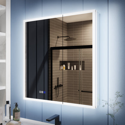 Lighted medicine cabinet 30 inch x 32 inch LED dual light