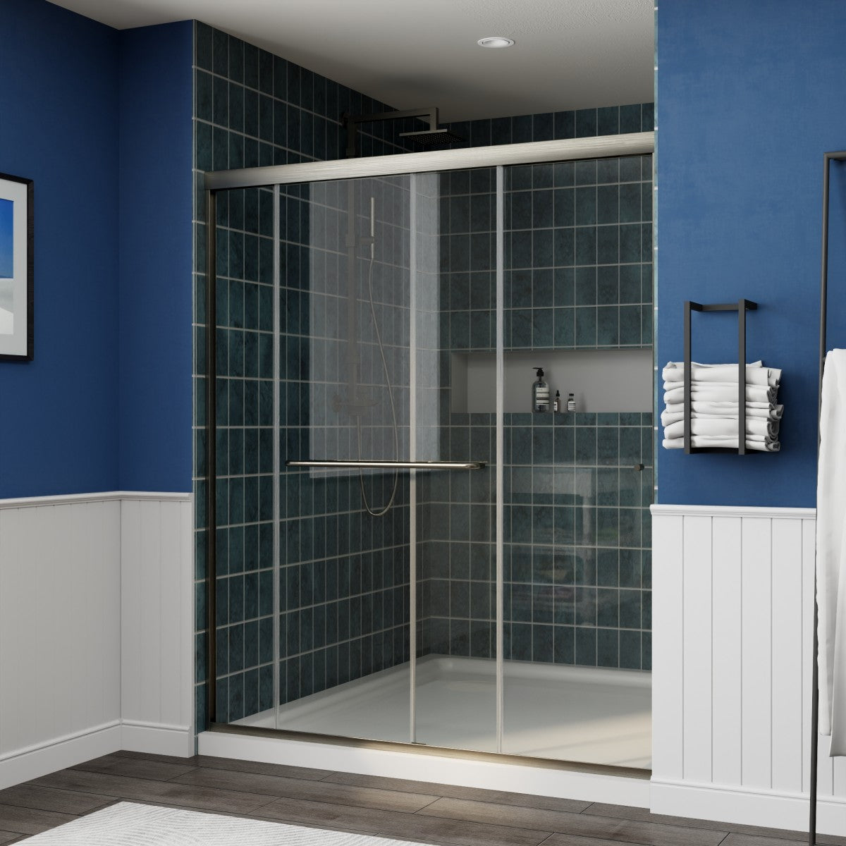 Glide Framed Shower Door 56-60 in. W x 72 in. H Bypass Sliding Shower Enclosure,Brushed Nickel,Double Sliding Glass Bathroom Doors